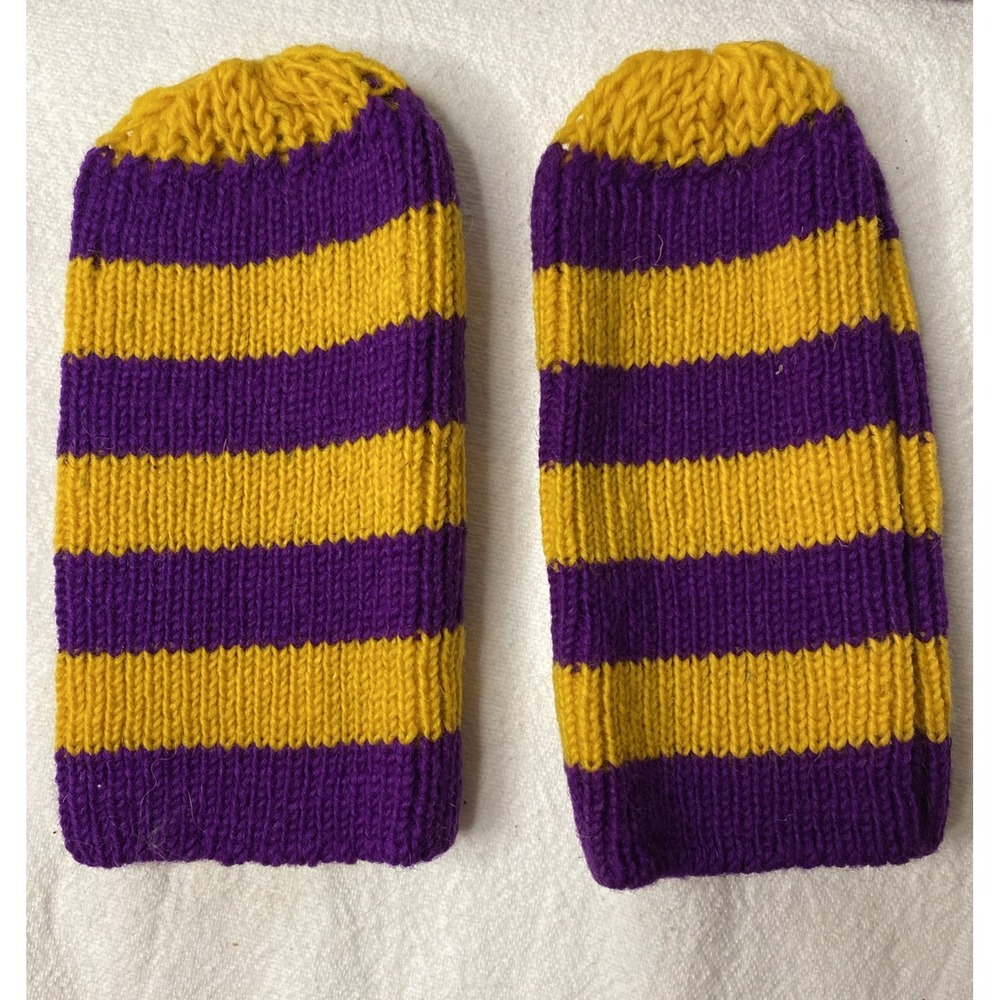 Set Of 2 Golf Club Head Covers Hand Knitted Gold And Purple